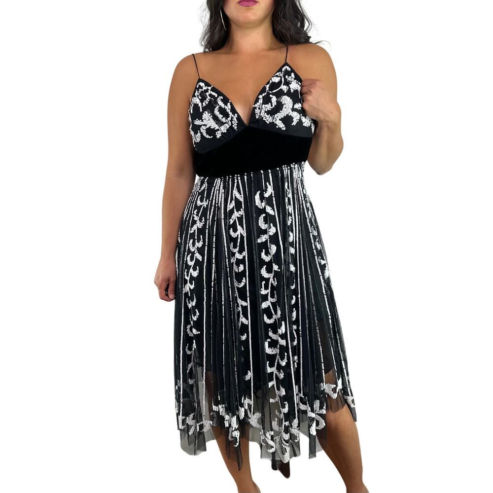Mac Duggal Black & White Sequin Tulle Dress